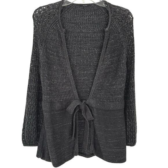 Tahari Women Knit Long Sleeve Cardigan Sweater Gray Metallic Fall Holiday Medium - Picture 1 of 8